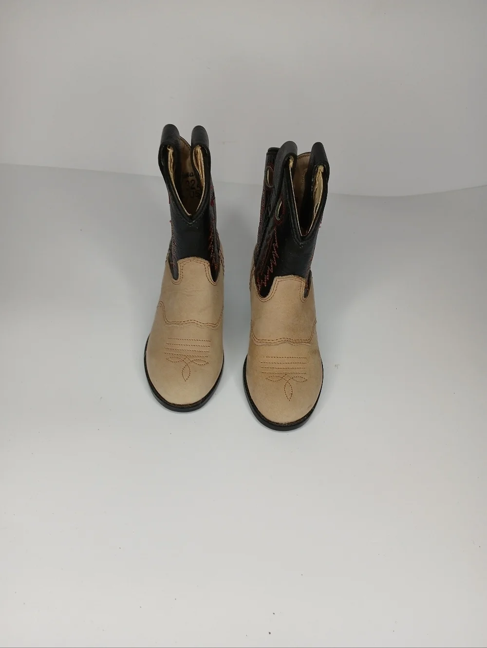 Kids Western Cowboy Boots Tan & Black | Size 2 Toddler | Classic Embroidered Rod